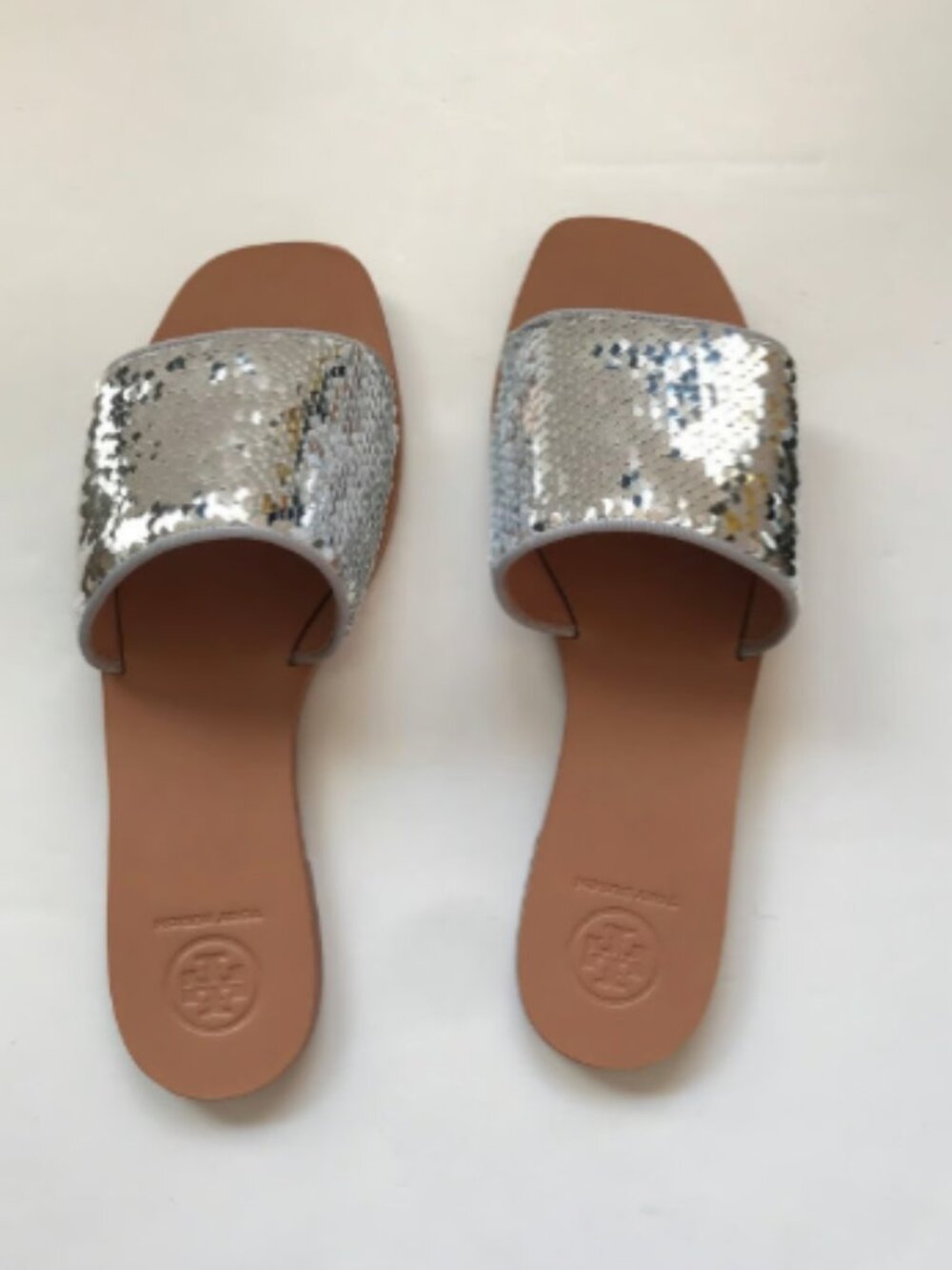 TORY BURCH silver CARTER sparkle slide sandal, 9